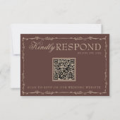 Bloemrijke chocolade bruine oude geld QR-code brui RSVP Kaartje (Voorkant)