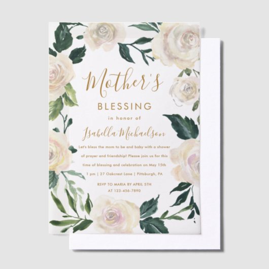 Bloemrijke christelijke zegenfeest voor moeder en  vellum uitnodigingen (Offset)