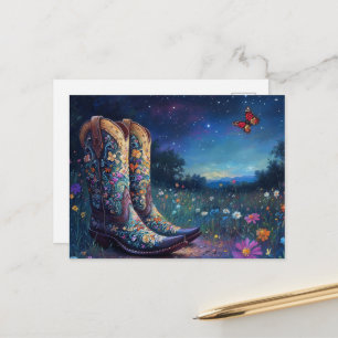Bloemrijke Cowboylaarzen in de Weide Briefkaart