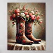 Bloemrijke Cowboylaarzen Western Vintage Wandkunst Poster (Voorkant)