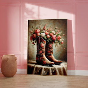 Bloemrijke Cowboylaarzen Western Vintage Wandkunst Poster