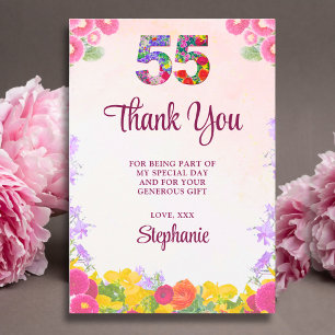 Bloemrijke Dank voor 55e Verjaardag - Blush Bloom Bedankkaart