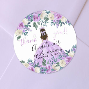 Bloemrijke Dankjewel Paarse Quinceanera Ronde Sticker