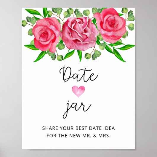 Bloemrijke date night ideeën. Date jar bruidsspel Poster (Voorkant)
