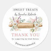 Bloemrijke deegroller Cupcake Bakkerij Dank je Ronde Sticker (Voorkant)