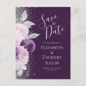 Bloemrijke Diepe Paarse Lavendel Zilveren Glitter Briefkaart (Voorkant)