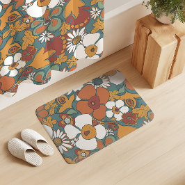Bloemrijke Doodles Turkoois Salie Terracotta Oranj Badmat