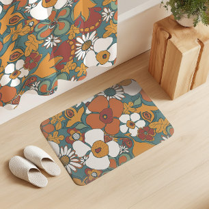 Bloemrijke Doodles Turkoois Salie Terracotta Oranj Badmat