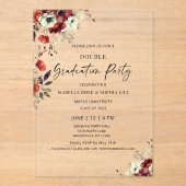 Bloemrijke dubbele afstudeerfeest Twin afstudeerfe Acryl Uitnodigingen (Voorkant)