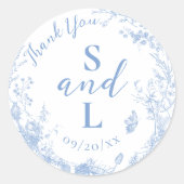  Bloemrijke Dusty Blue Wedding Favoriet Dank u Ronde Sticker (Voorkant)