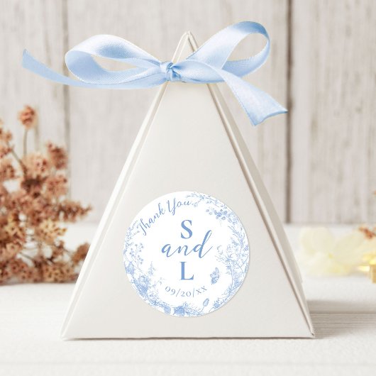  Bloemrijke Dusty Blue Wedding Favoriet Dank u Ronde Sticker