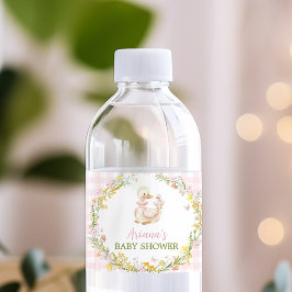 Bloemrijke Dwaas Gans Roze Meisje Baby Shower Waterfles Etiket