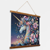 Bloemrijke Eenhoorn Nacht Fantasie Hangend Wandkleed (Gebogen)