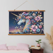 Bloemrijke Eenhoorn Nacht Fantasie Hangend Wandkleed (Slaapkamer)