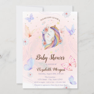 Bloemrijke Eenhoorn Vlinders Sterren Baby Shower Kaart
