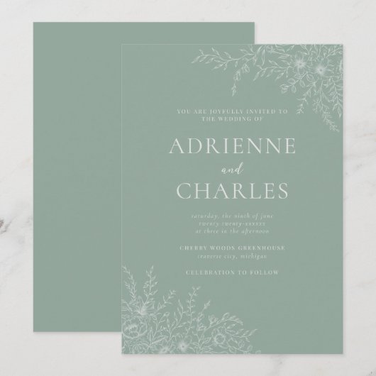 Bloemrijke eenvoud 1 moderne groene minimalistisch kaart (Voorkant / Achterkant)