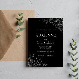Bloemrijke Eenvoud 1 Zwarte Minimalistische Trouwd Kaart