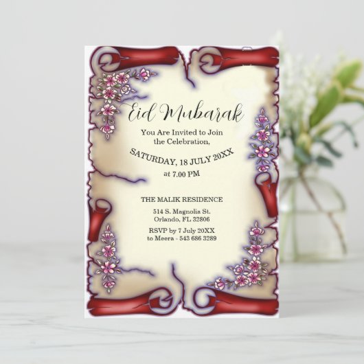 Bloemrijke Eid Mubarak Uitnodiging (Staand voorkant)