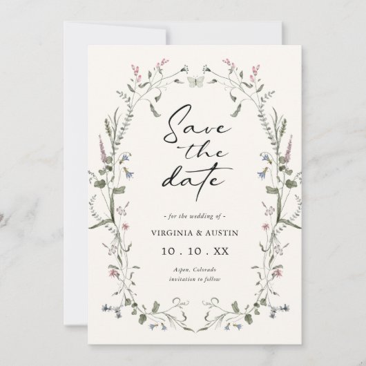 Bloemrijke Elegante Bewaar De Datum Save The Date (Voorkant)