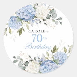 Bloemrijke Elegante Blauwe Hortensia 70e Verjaarda Ronde Sticker
