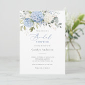 Bloemrijke Elegante Blauwe Witte Hortensia Bruidsd Kaart (Staand voorkant)