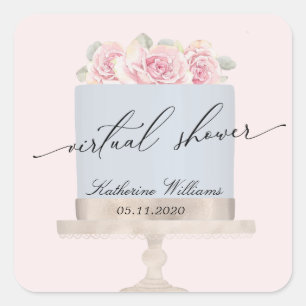 bloemrijke elegante cake virtuele bruidsfeest stic vierkante sticker