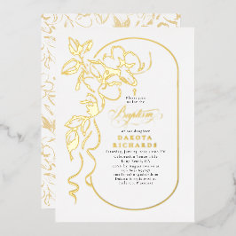 Bloemrijke Elegante Doop Goud Folie Uitnodiging