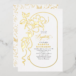 Bloemrijke Elegante Doop Goud Folie Uitnodiging