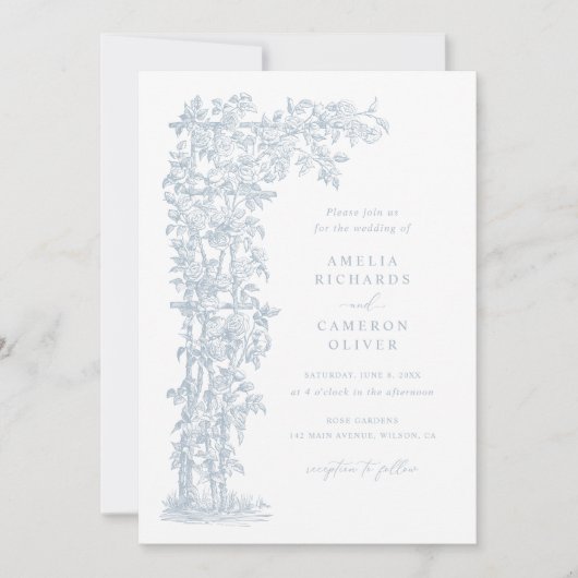 Bloemrijke Elegante Franse Rozen Pergola Blauwe Br Kaart (Voorkant)