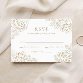 Bloemrijke Elegante Gouden Hortensia Bruiloft RSVP Kaart