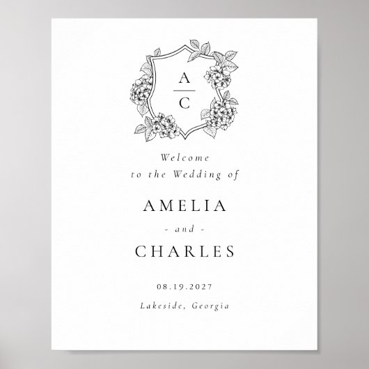 Bloemrijke Elegante Hydrangea Kam Wedding Welkom Poster (Voorkant)