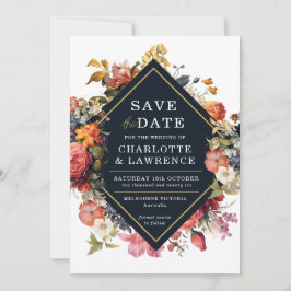 Bloemrijke elegante oranje vintage stijl Bewaar de Save The Date