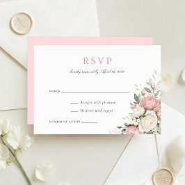 Bloemrijke Elegante Roze Groene Bloemen Trouw RSVP Kaart
