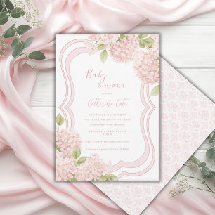Bloemrijke Elegante Roze Hortensia Baby Shower Kaart