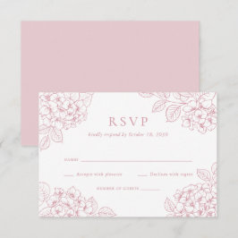 Bloemrijke Elegante Roze Hortensia Bruiloft RSVP Kaart