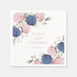 Bloemrijke Elegante Roze Navy Blauwe Hortensia Bru Servet
