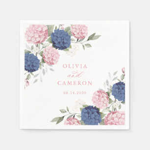 Bloemrijke Elegante Roze Navy Blauwe Hortensia Bru Servet