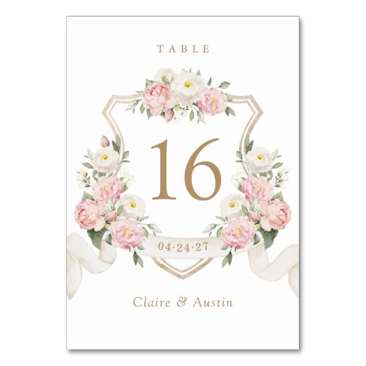 Bloemrijke Elegante Roze Rozen Wapen Tafelnummer (Voorkant)