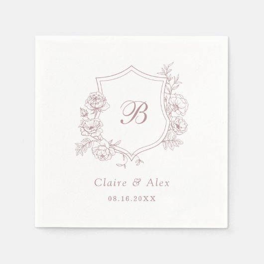 Bloemrijke Elegante Rozen Wapenschild Stof Roze Mo Servet (Voorkant)