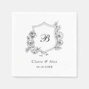 Bloemrijke Elegante Rozen Wapenschild Stof Zwart M Servet