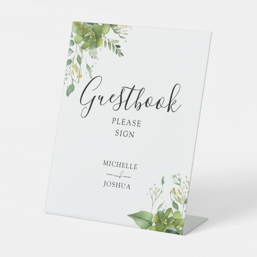 Bloemrijke Elegante Script Gastboek Reclamebord Met Voetstuk (Voorkant)