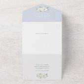 Bloemrijke Elegante Stofblauwe Kuif Groene Huwelij All In One Uitnodiging (Buitenkant)