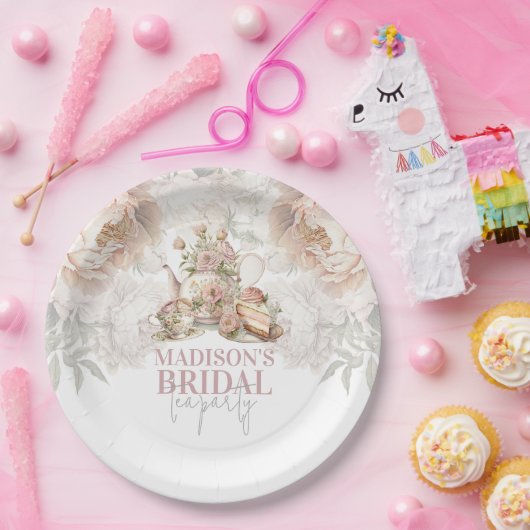 Bloemrijke elegante Theepartij Bruid Papieren Bordje (Feest)