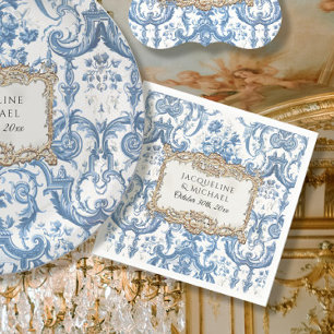 Bloemrijke Elegante Vintage Blauwe en Witte Gouden Servet