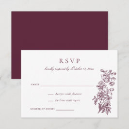Bloemrijke Elegante Vintage Burgundy Trouw-RSVP Kaart