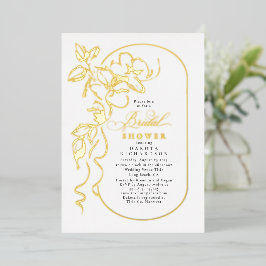 Bloemrijke Elegante Witte Bruiloftsdouche Goud Folie Uitnodiging
