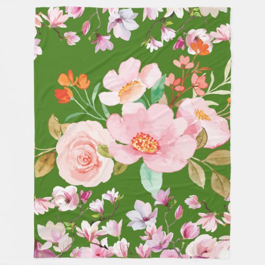 Bloemrijke Elegantie Fleece Deken (Voorkant)