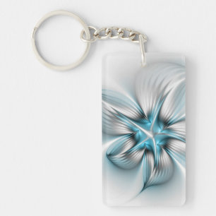 Bloemrijke Elegantie Moderne Abstracte Blauwe Frac Sleutelhanger