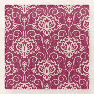 Bloemrijke Elegantie: Rood Kant Patroon Glazen Onderzetter