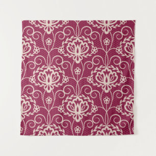 Bloemrijke Elegantie: Rood Kant Patroon Wandkleed